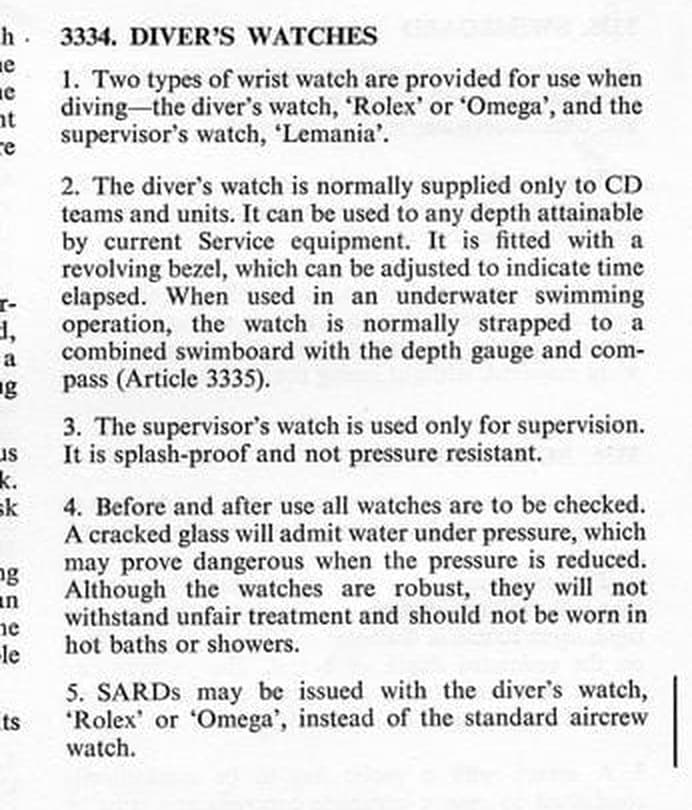 Article 3334, Diver's Watches — scanned from B.R. 2806, the Royal Navy diving manual